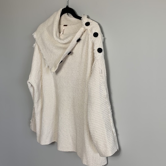Free People On My Side Pullover Button Turtleneck Sweater Cream Size Medium - Picture 10 of 15